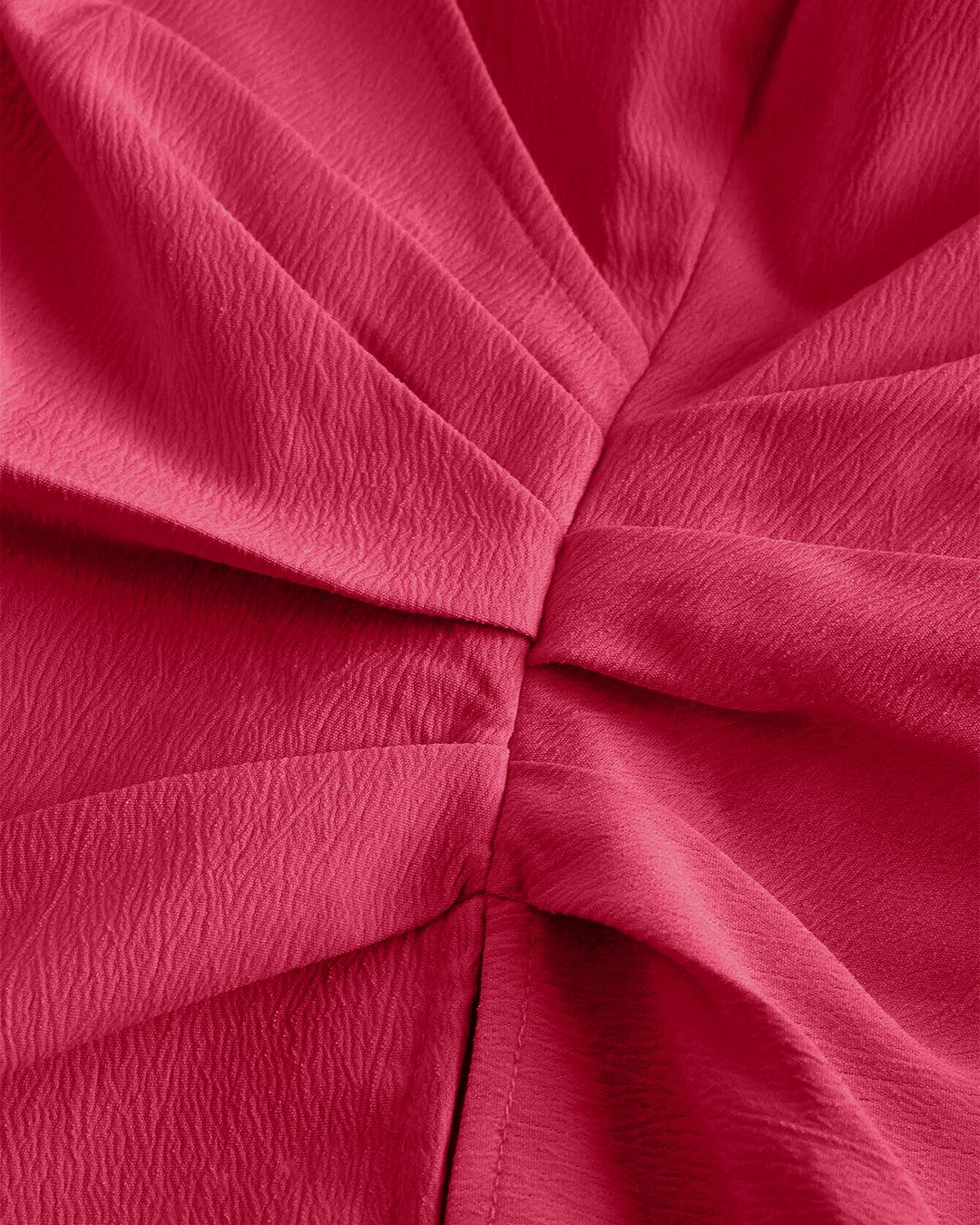 V Neck Wrap Front With Lantern Sleeve Top in Pink - Image 3