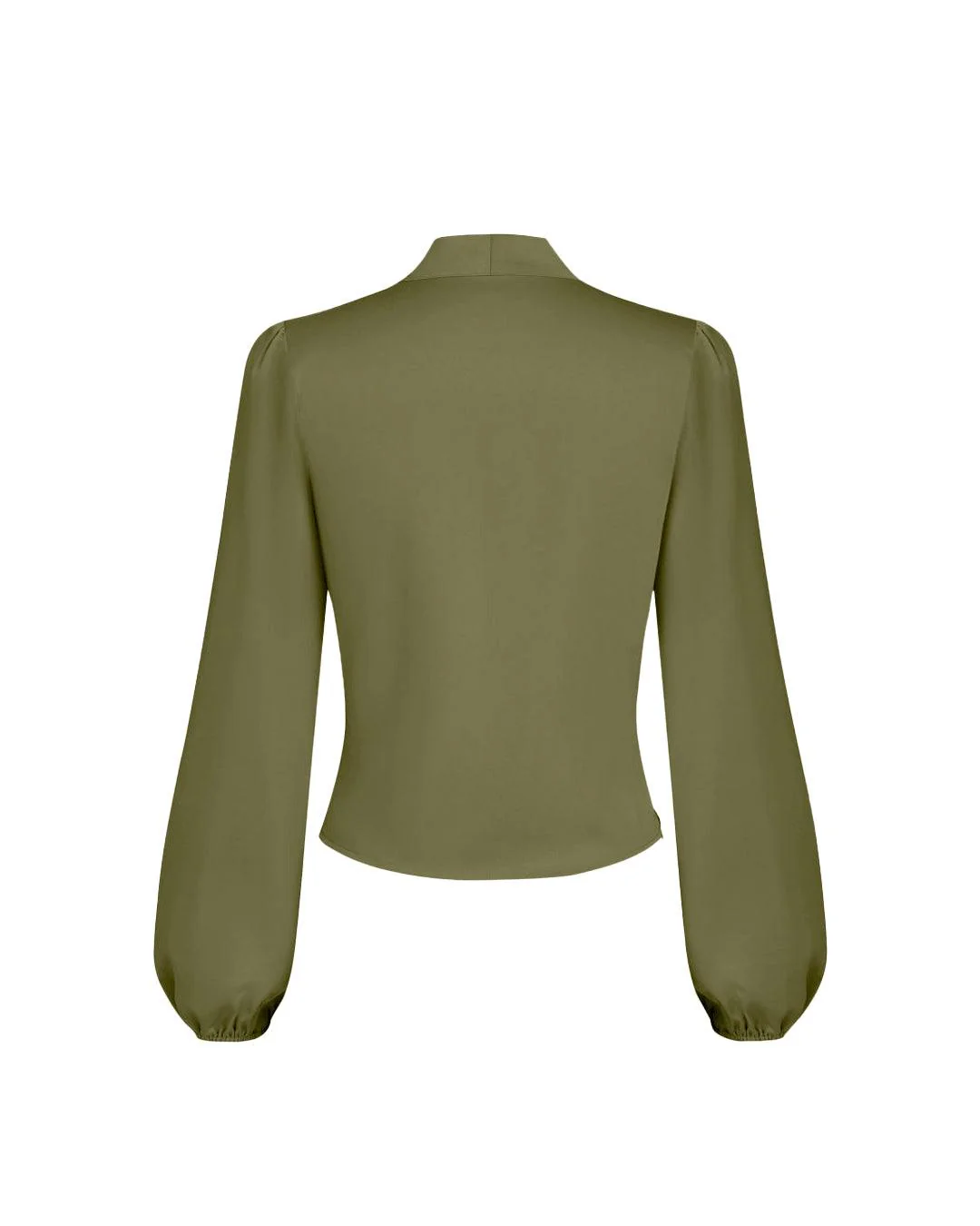 V-Neck Wrap Zip Long Sleeve Green Blouse - Image 2