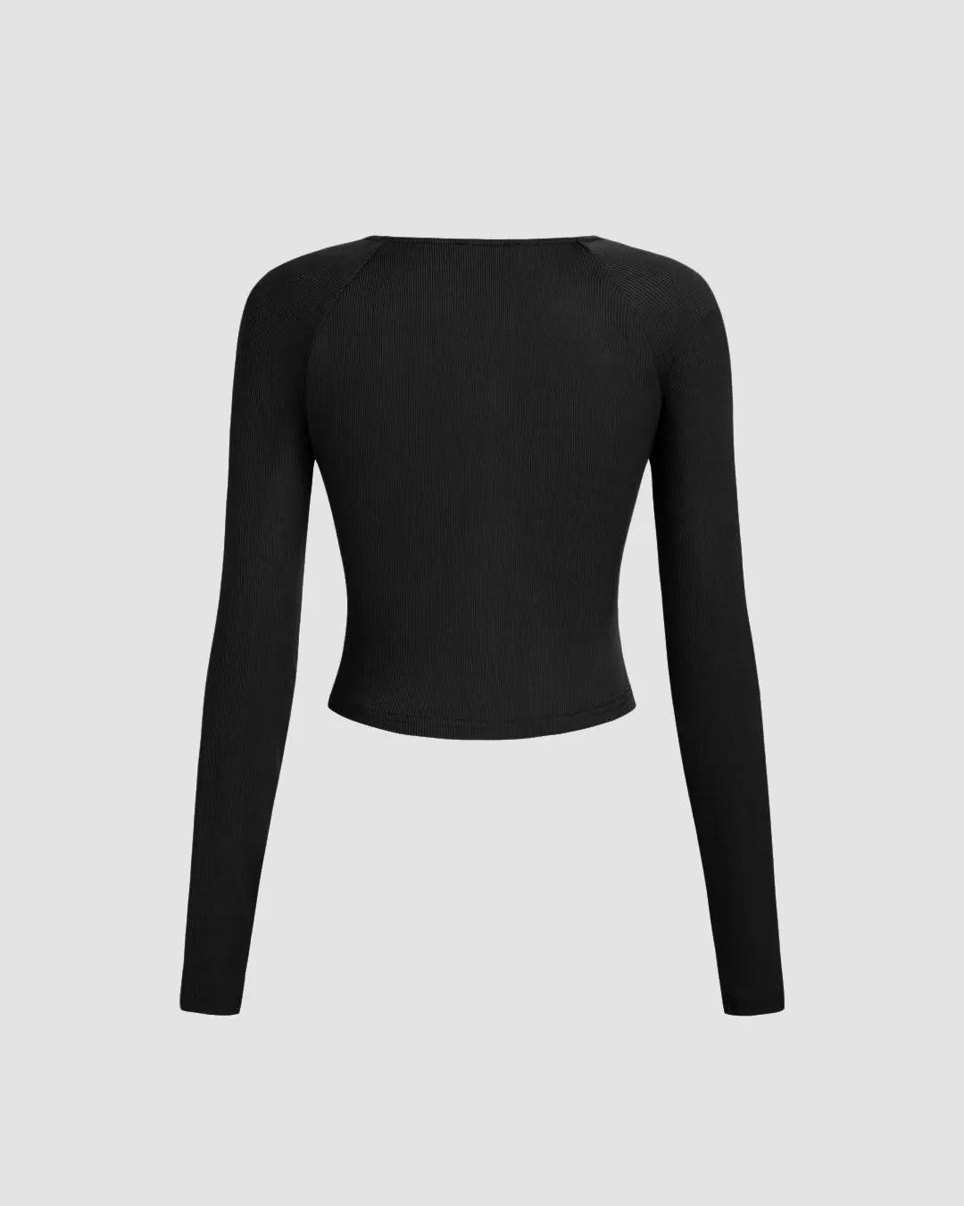 V Neck Wrapped Long Sleeve Black Crop Top - Image 2