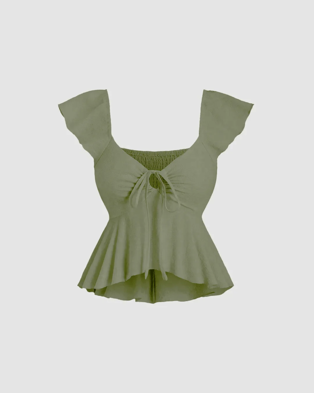 V-Neckline Front Knot Y2K Outfit In Herbal Green