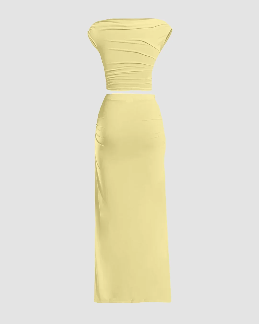 Vanilla Ruched Sleeveless Bodycon Maxi Dress in Vanilla - Image 2