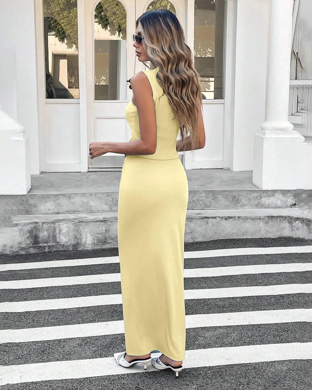 Vanilla Sleeveless Co-ord Set with Fitted Skirt - Image 3
