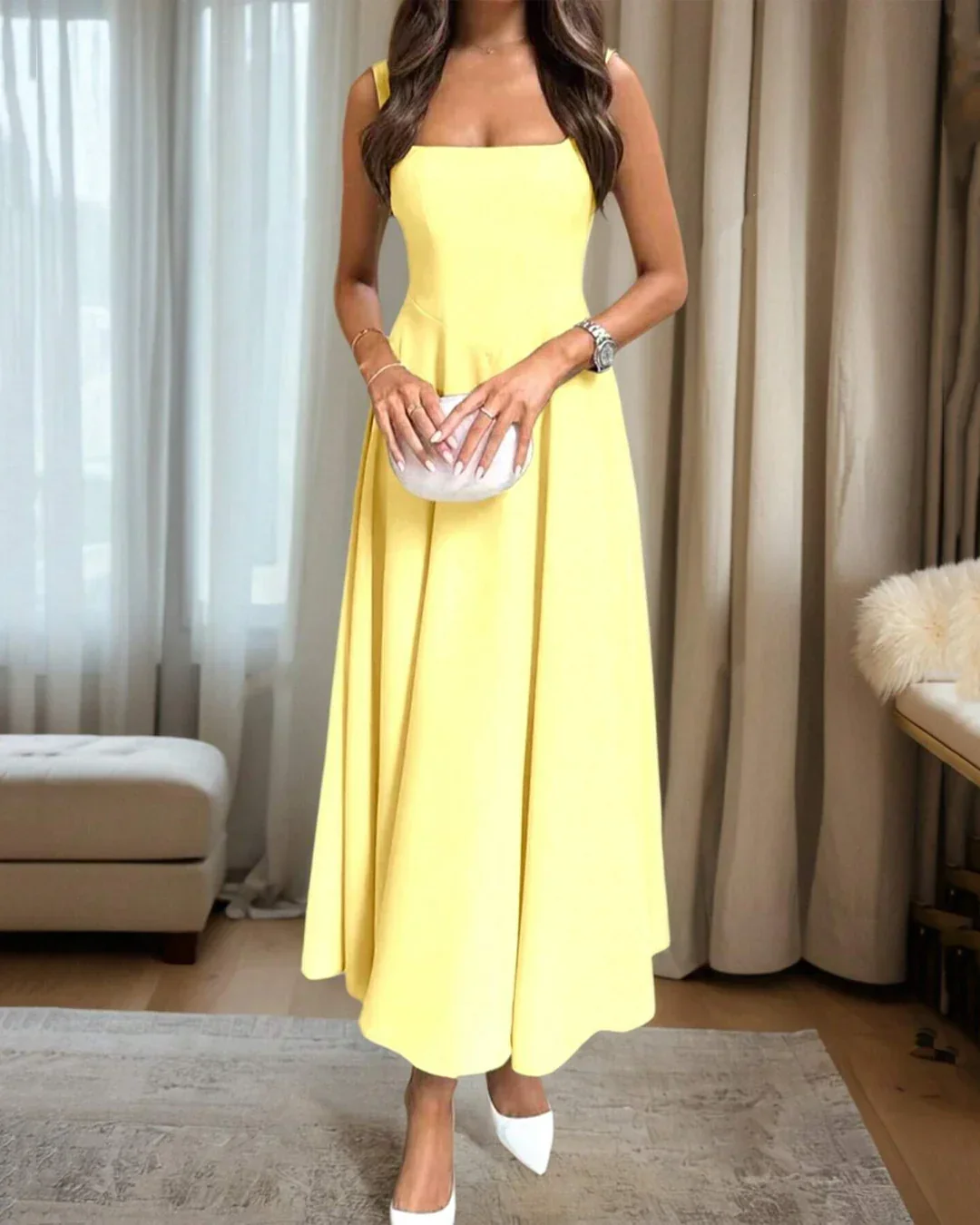 Vanilla Strapless Fit and Flare Midi Dress