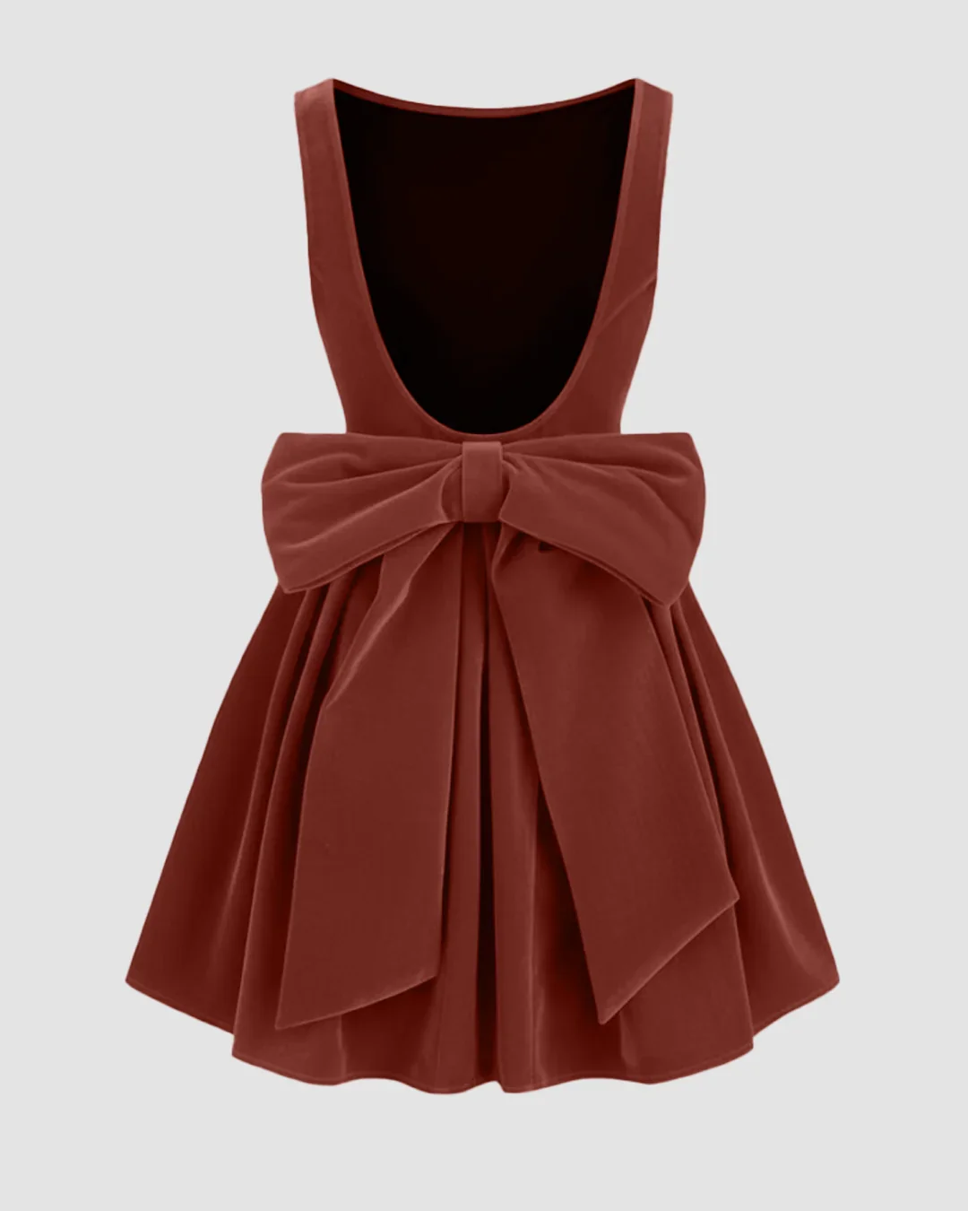 Velvet Boat Neck Bowknot Backless Short Midi Dress In Rose - Image 2