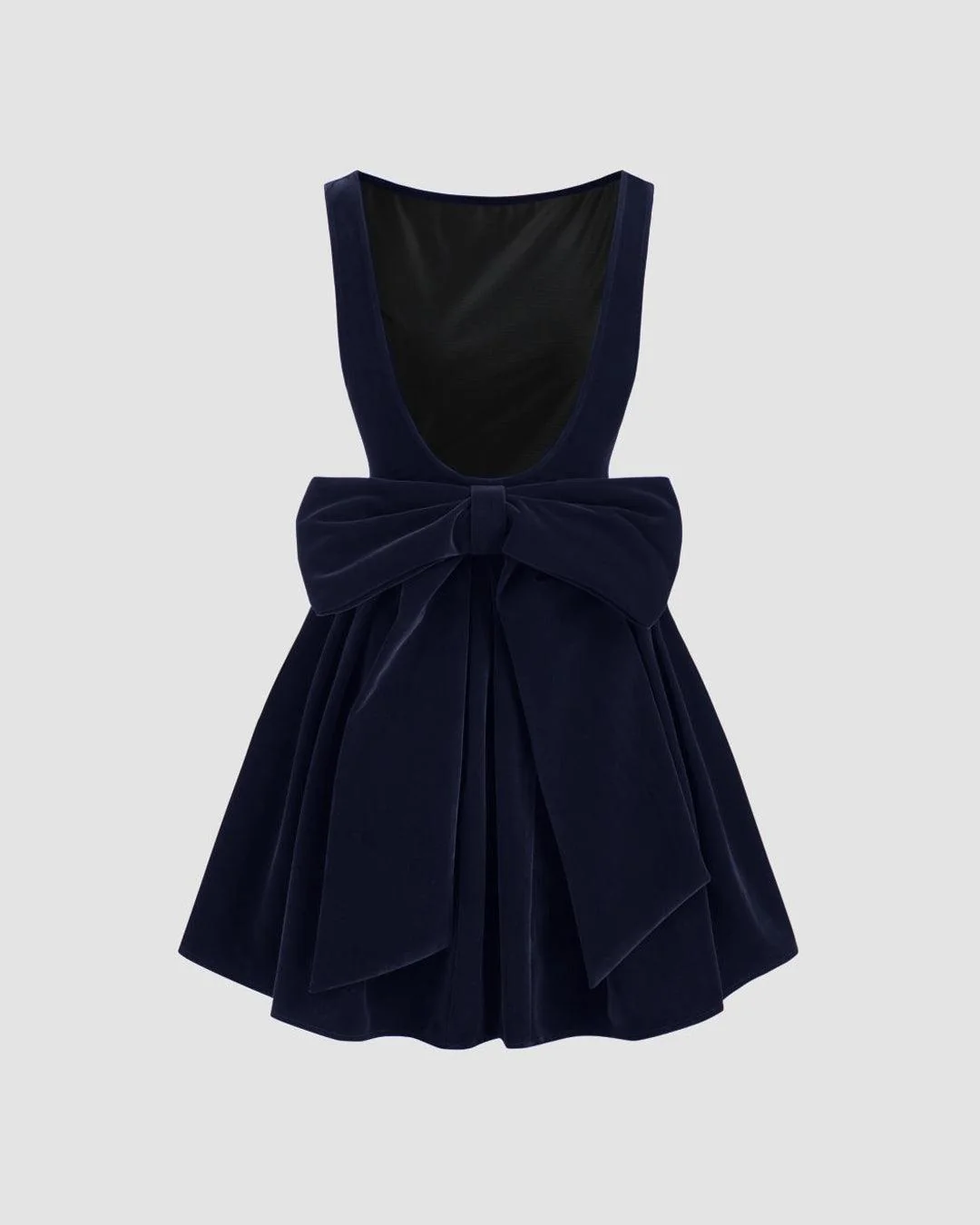 Velvet Boat Neck Bowknot Backless Short Mini Dress In Navy Blue - Image 2