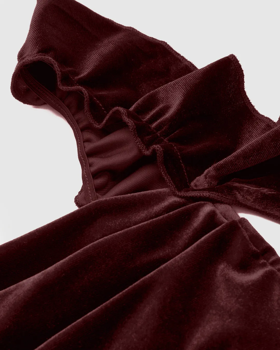 Velvet Cowl Neck Solid Ruffle Maxi Dress In Cherry Red - Image 3