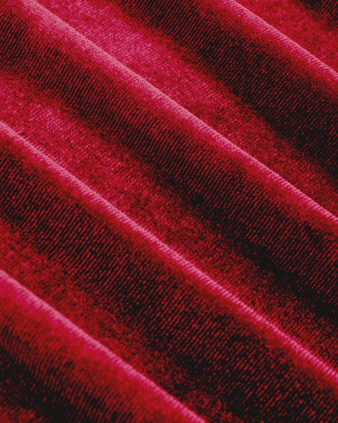 Velvet Cowl Neck Solid Ruffle Maxi Dress In Red - Image 3