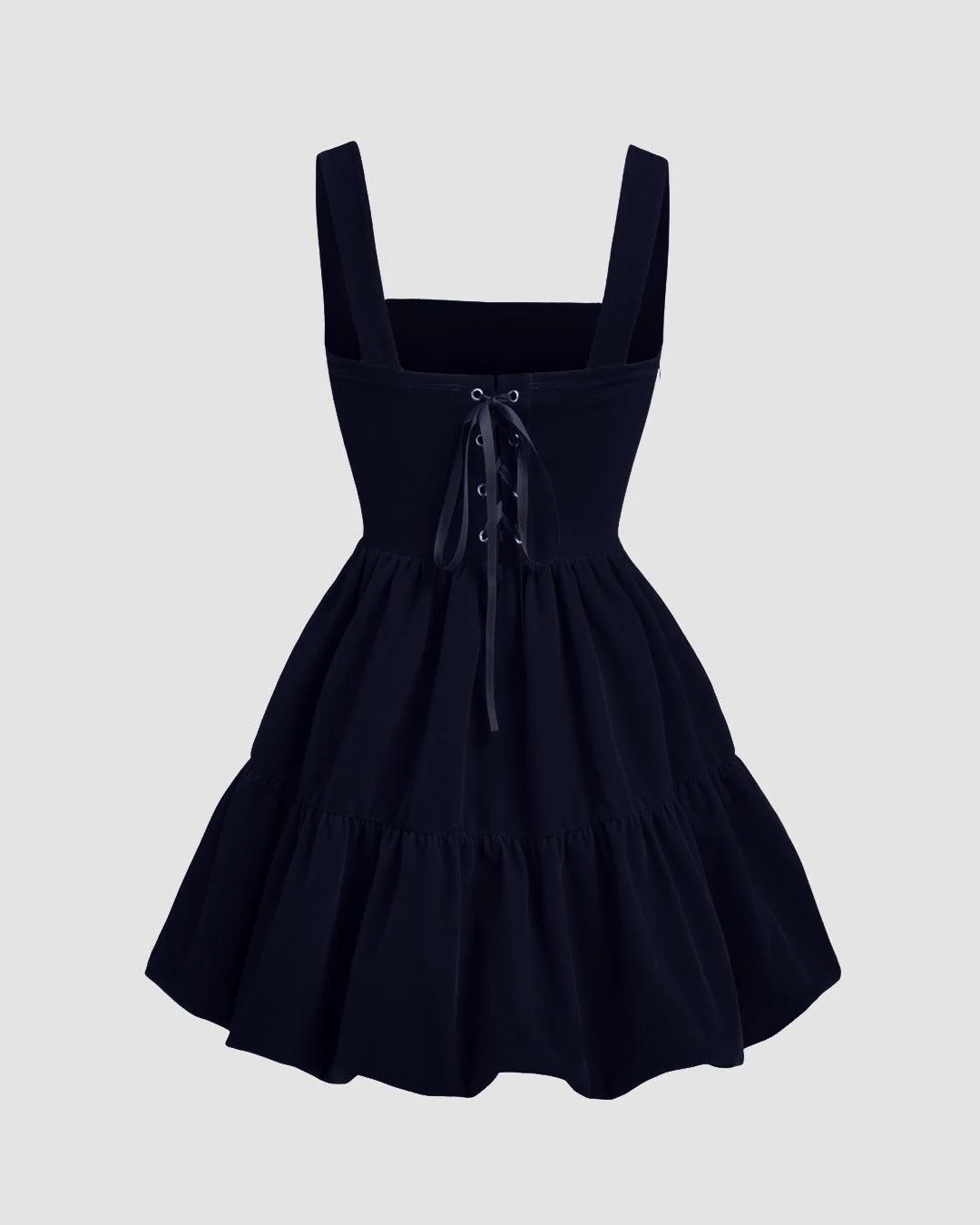 Velvet Lace Up Bowknot Bubble Mini Dress In Black - Image 2