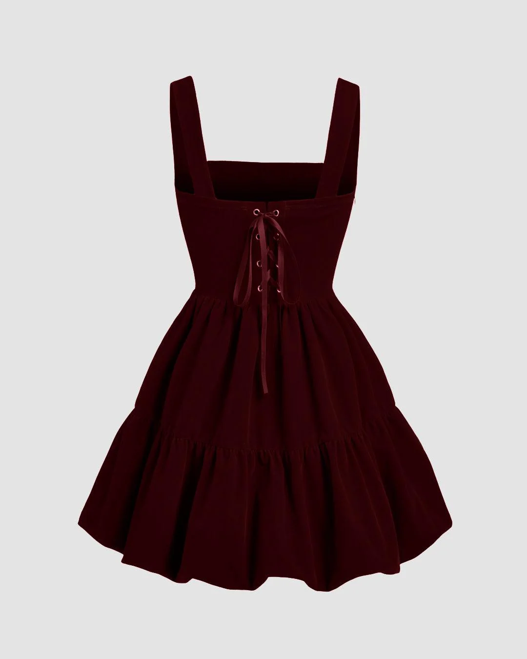 Velvet Lace Up Bowknot Bubble Mini Dress In Cherry Red - Image 2