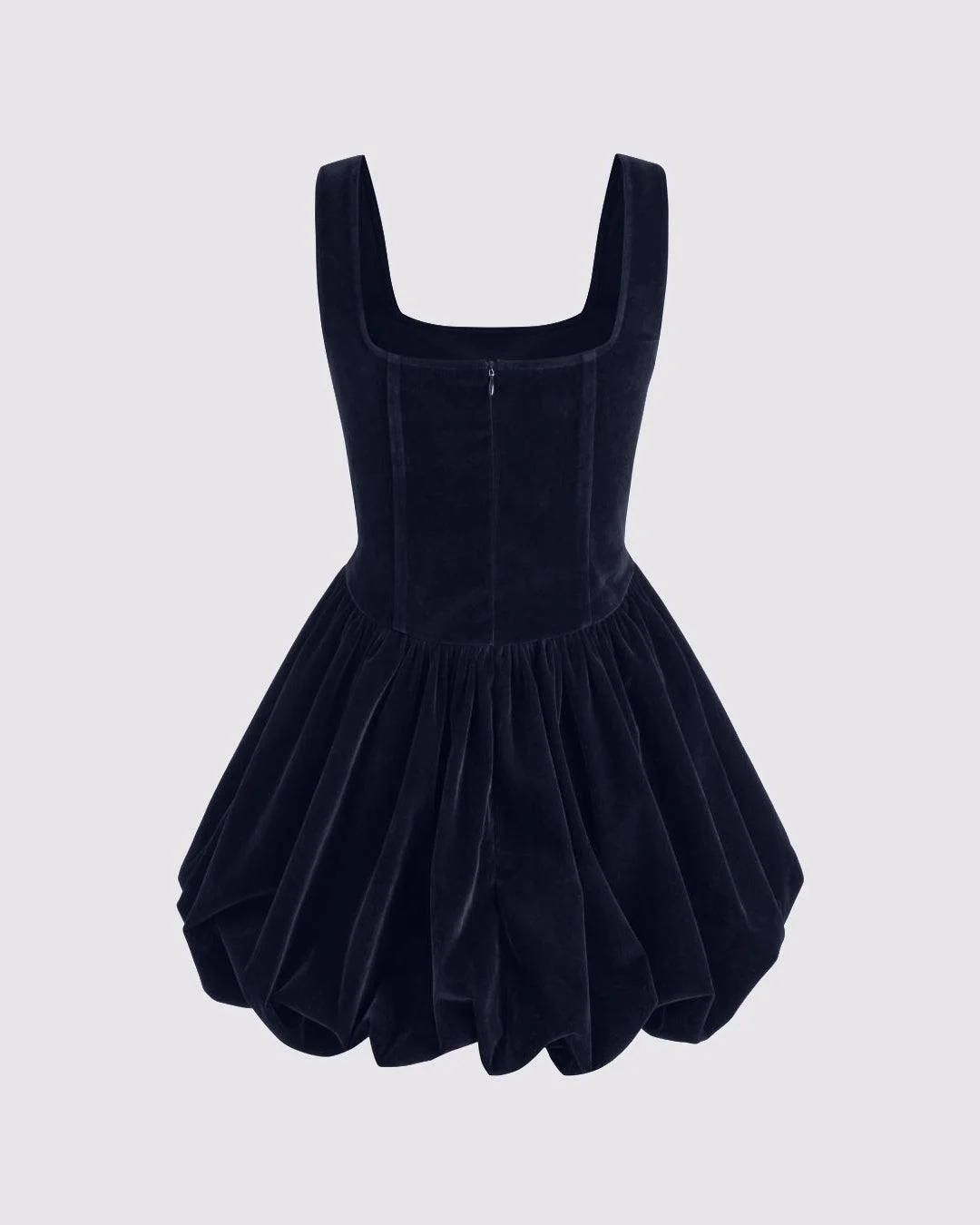 Velvet Square Neck Knotted Bubble Mini Dress In Navy Blue - Image 2