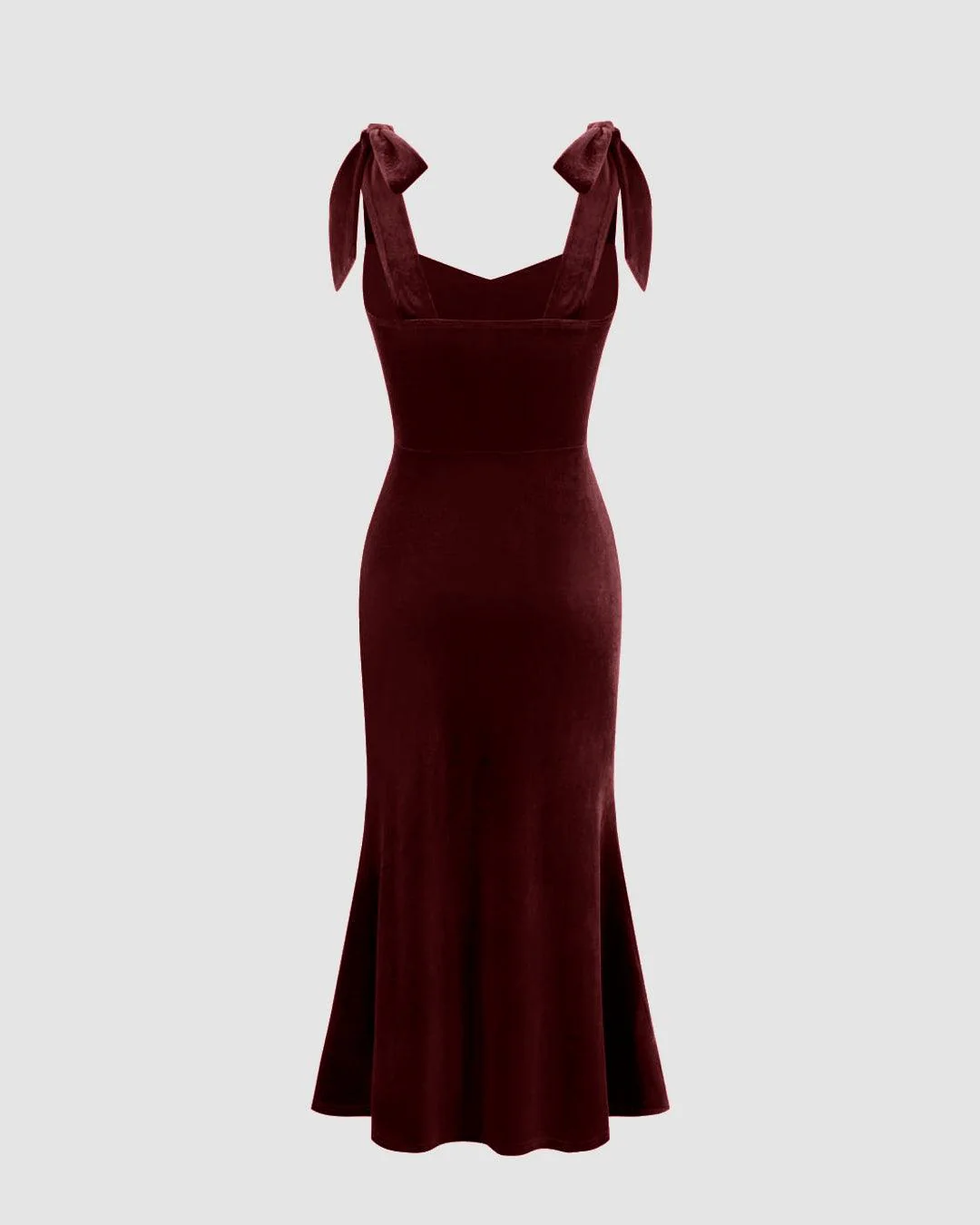 Velvet Sweetheart Neckline Split Ruched Knotted Maxi Dress In Cherry Red - Image 2