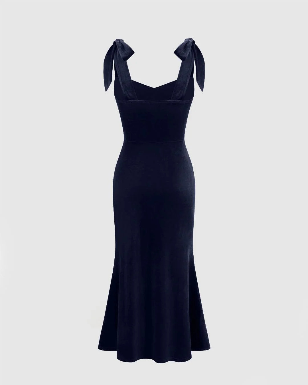 Velvet Sweetheart Neckline Split Ruched Knotted Maxi Dress In Navy Blue - Image 2