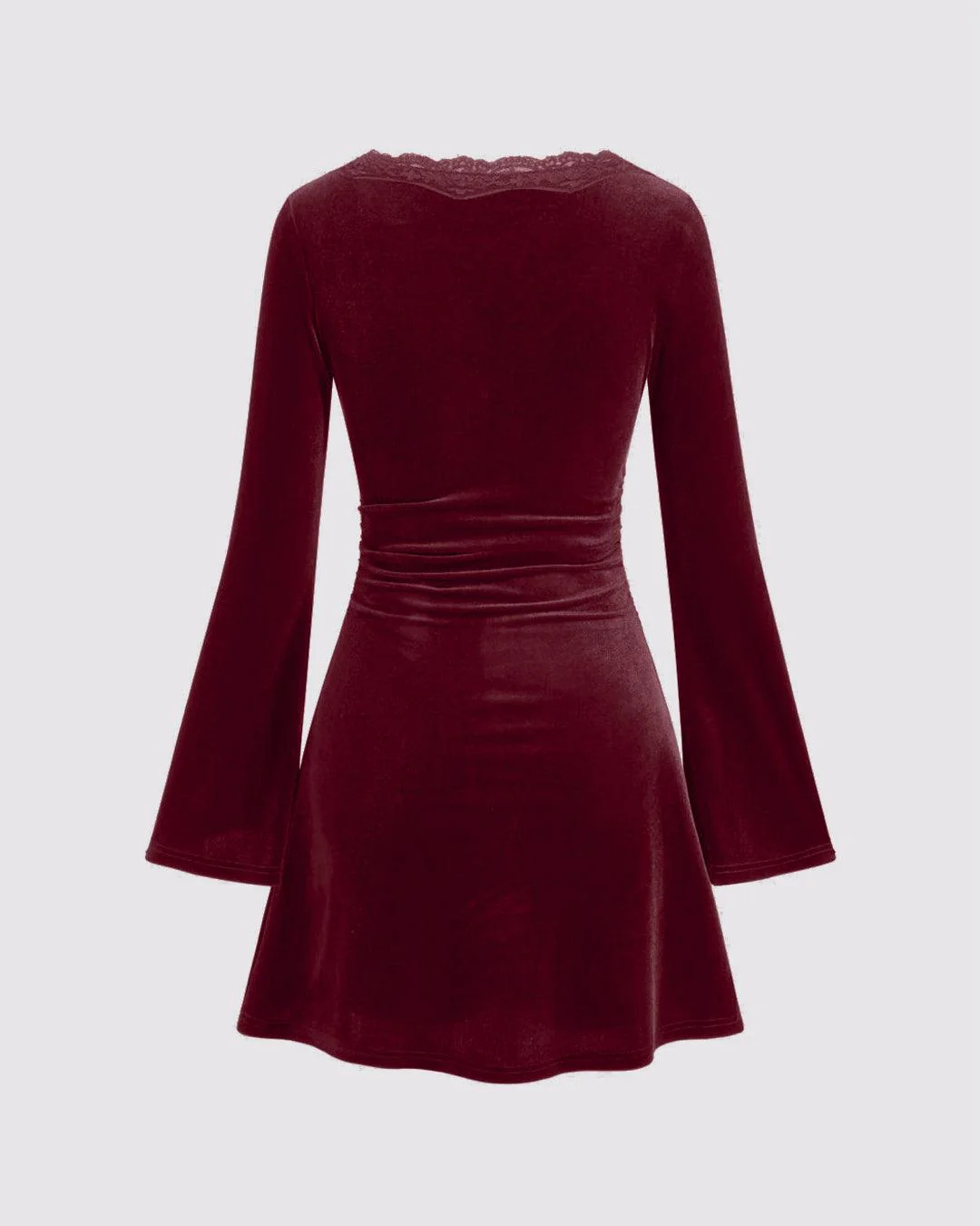Velvet V-neck Floral Lace Trim Mini Dress In Rose Gold - Image 2