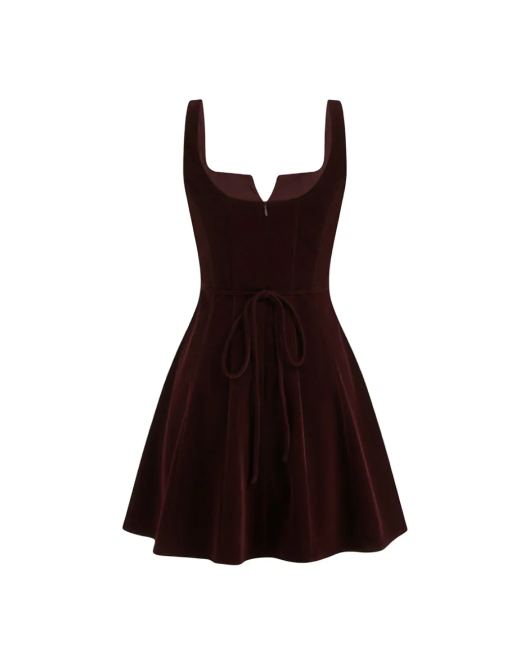 Velvet V-neck Ruffle Mini Dress in Maroon - Image 2
