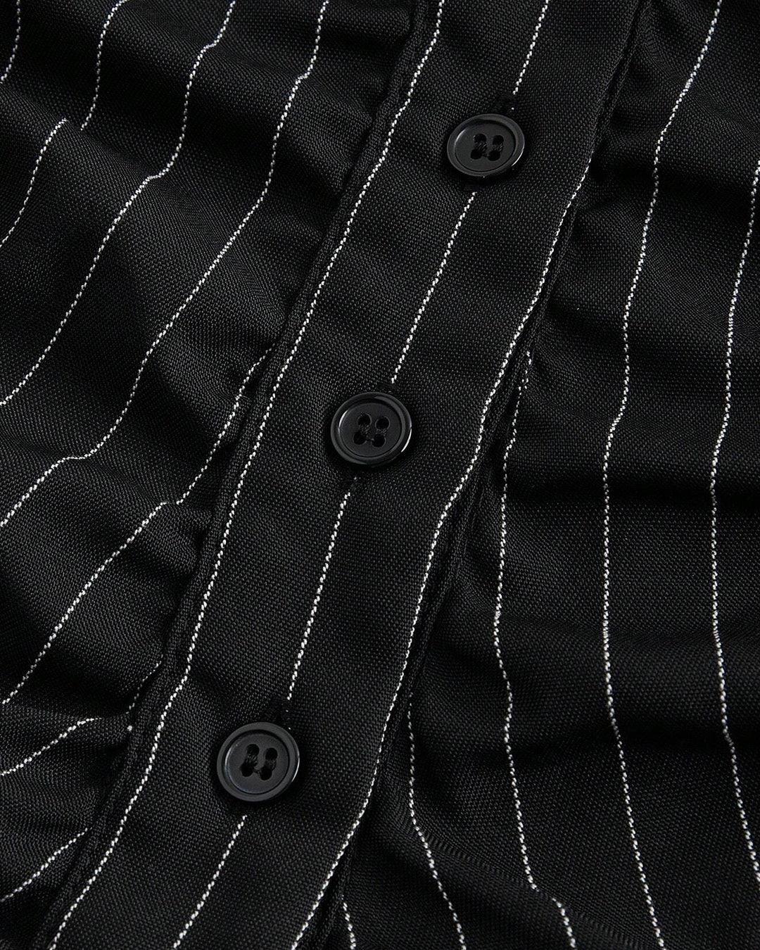 Pinstripe Collared Full Sleeve Formal Shirt in Black - Image 4
