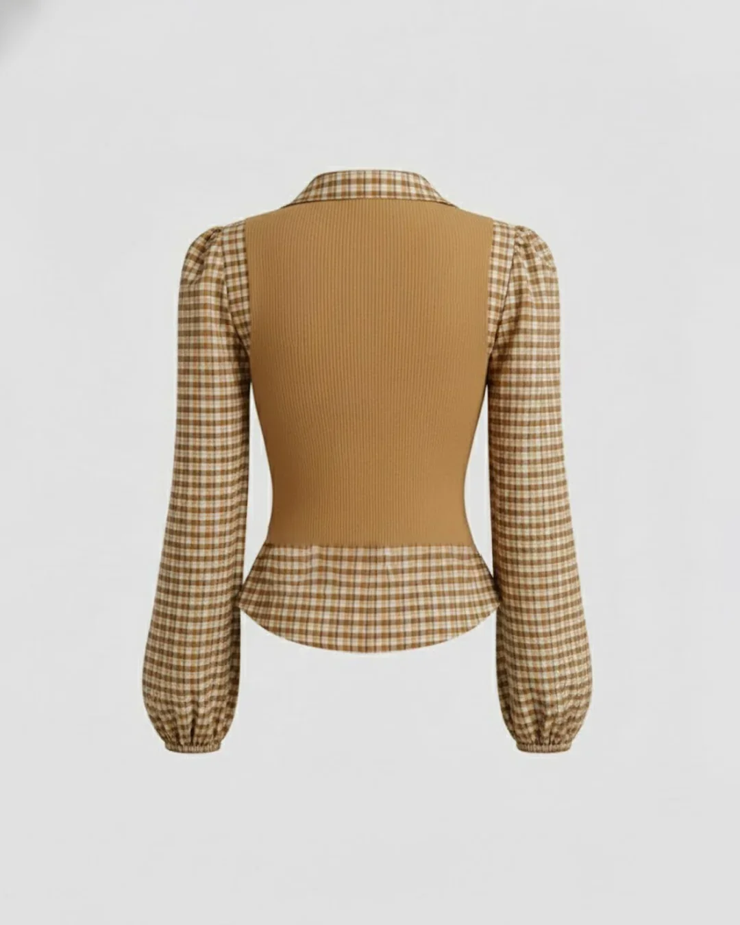 Vintage 2-in-1 Plaid Patchwork Long Sleeve Top - Image 2
