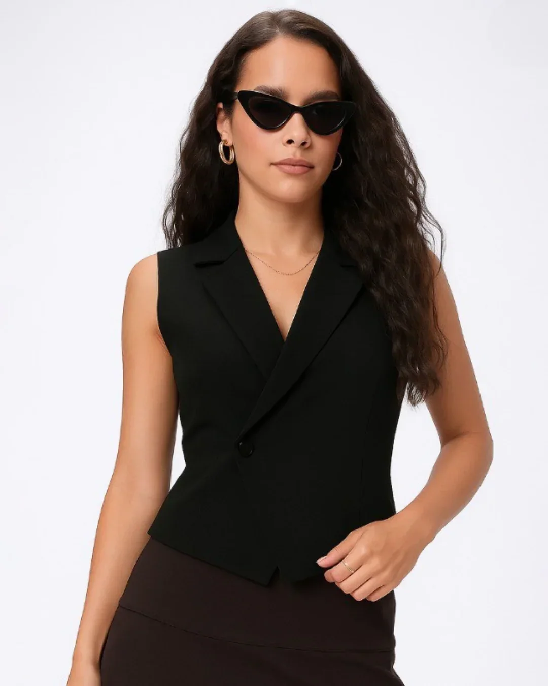 Vintage 80s Sleeveless Collared Black Waistcoat - Image 2