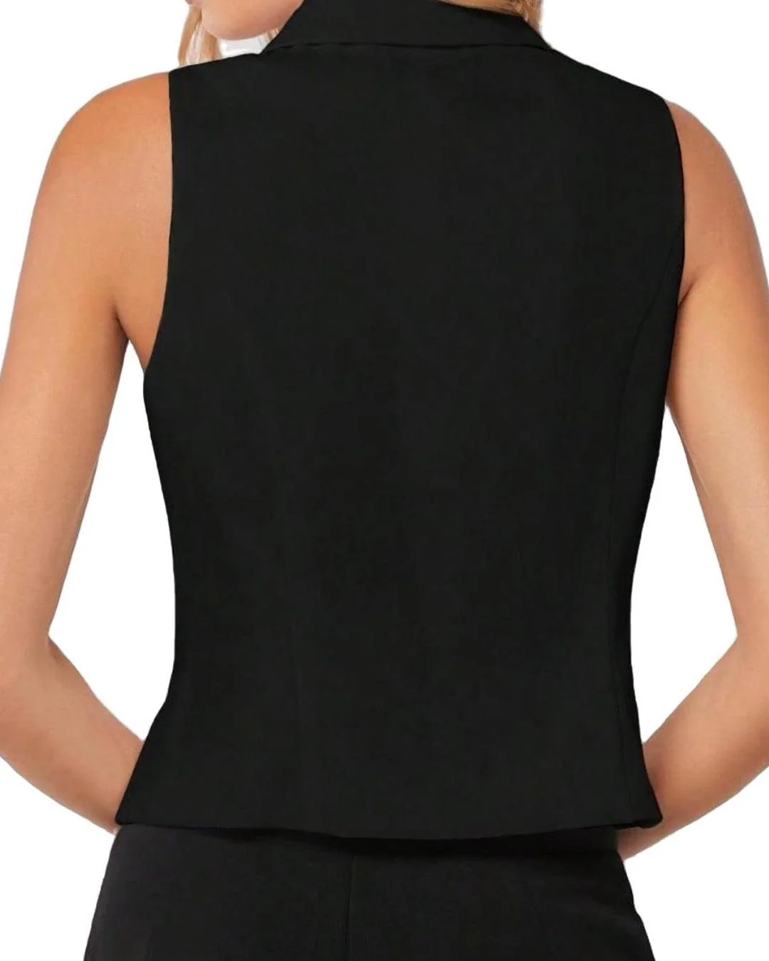 Vintage 80s Sleeveless Collared Black Waistcoat - Image 3