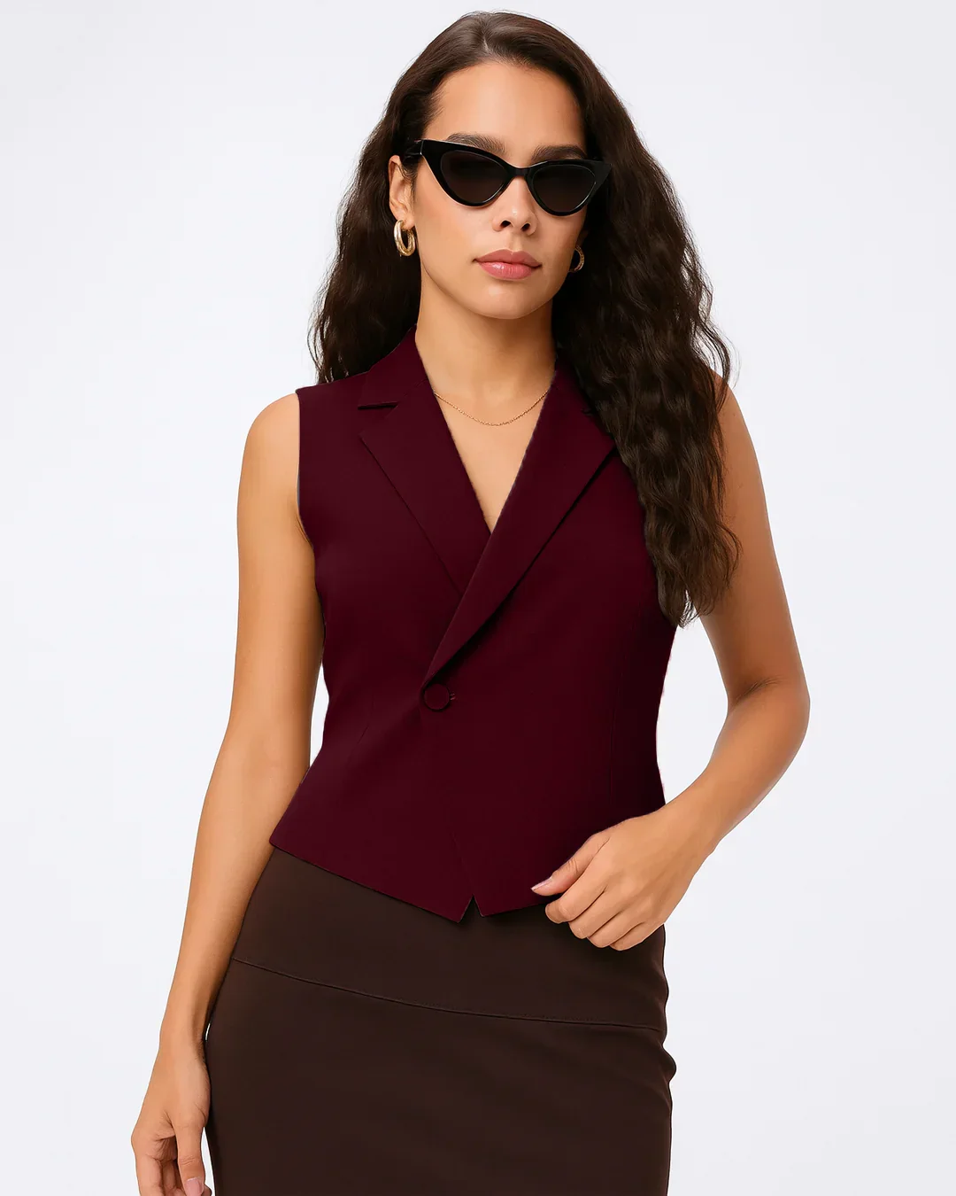 Vintage 80s Sleeveless Collared Waistcoat in Burgundy - Image 2