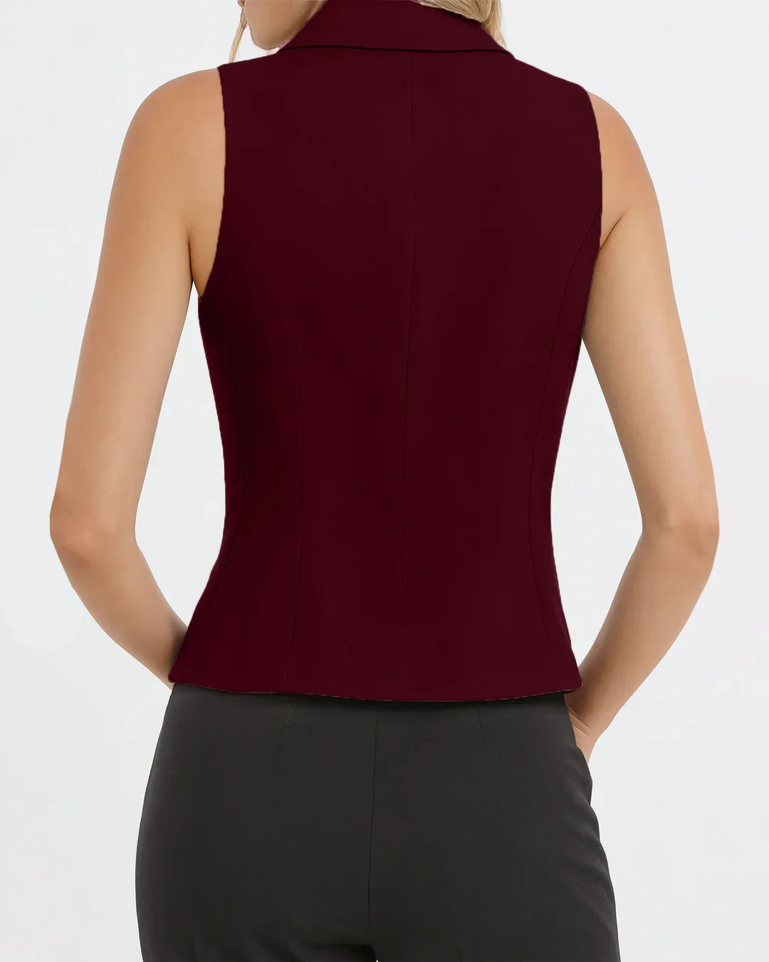 Vintage 80s Sleeveless Collared Waistcoat in Burgundy - Image 3