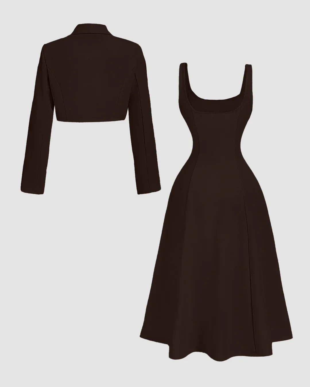 Vintage Cropped Jacket & Square Neck Midi Dress Set - Image 2