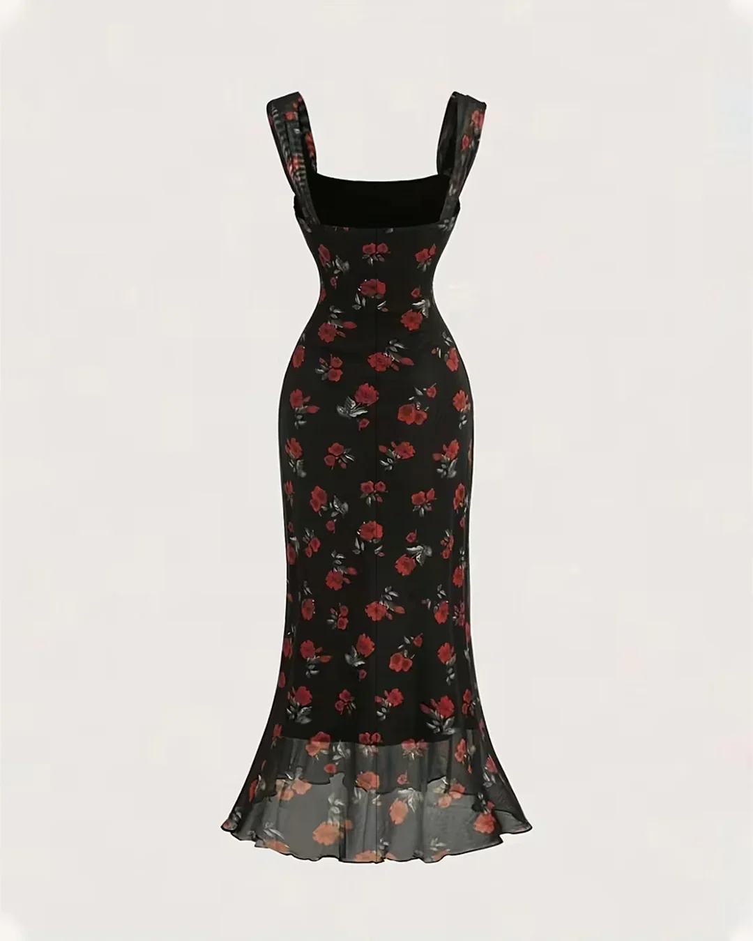 Vintage Floral Square Neck Bodycon Midi Dress - Image 2