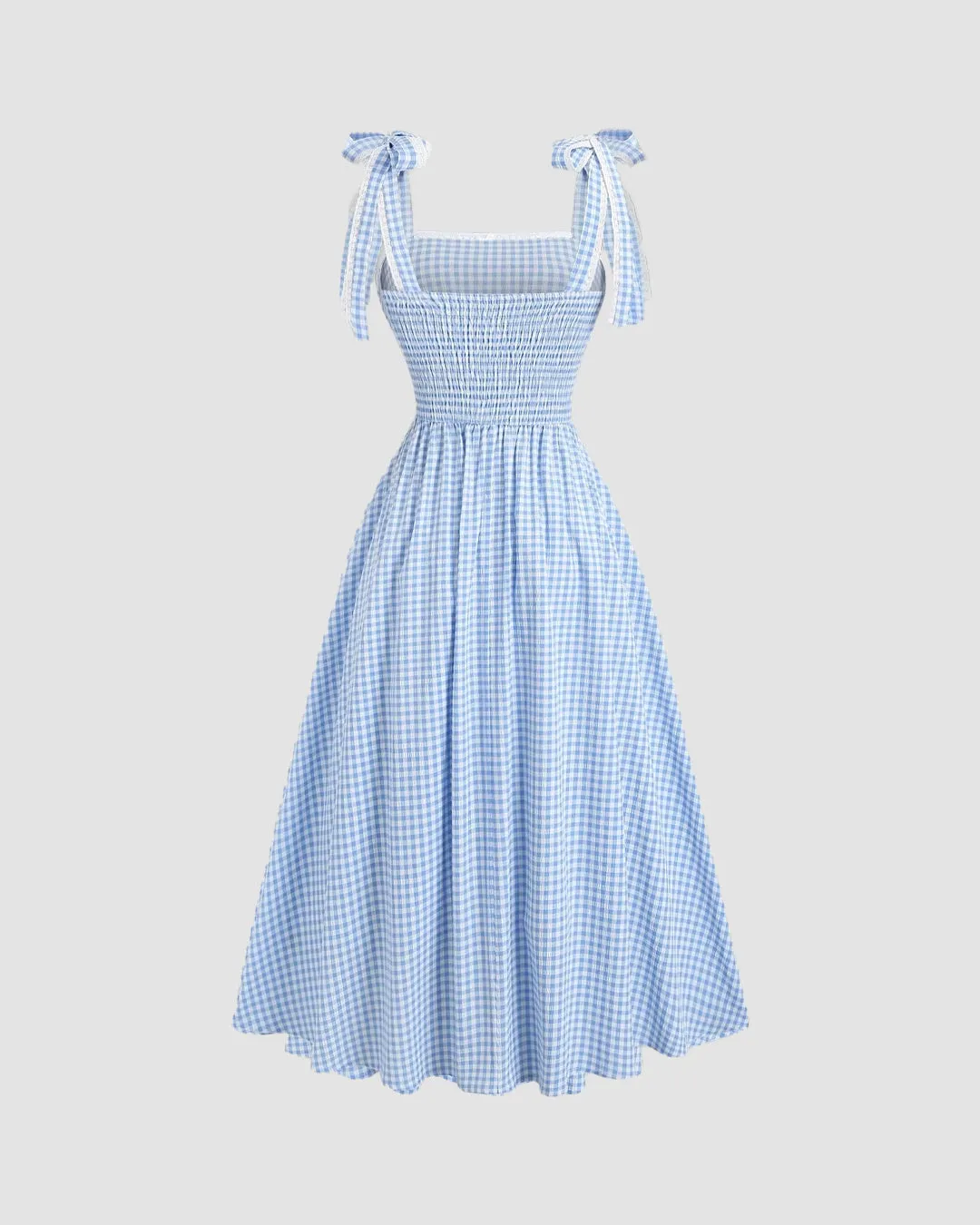 Vintage Inspired Blue Checkered Midi Dress - Image 3