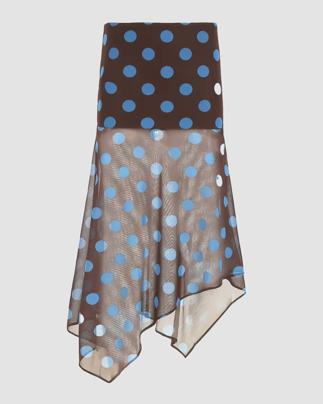 Vintage Polka Dot Print Asymmetrical Flared Hem Skirt - Image 3
