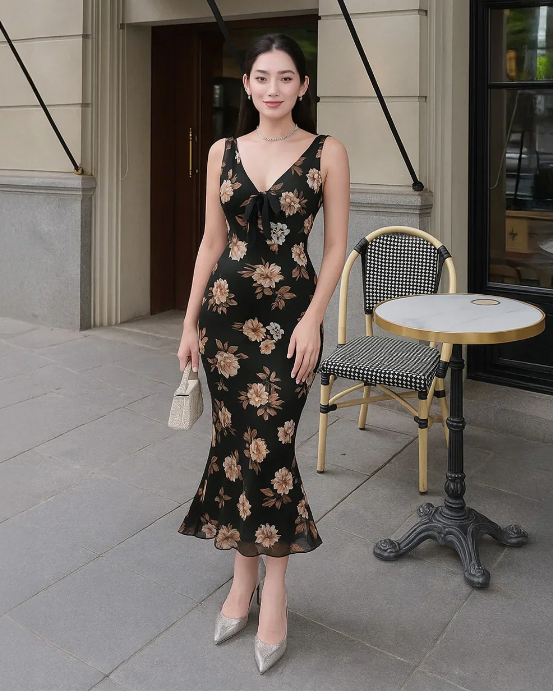 Sleeveless V-Neck Floral Midi Printed Dress - Image 2