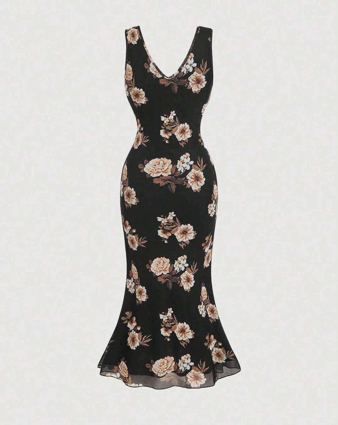 Sleeveless V-Neck Floral Midi Printed Dress - Image 3