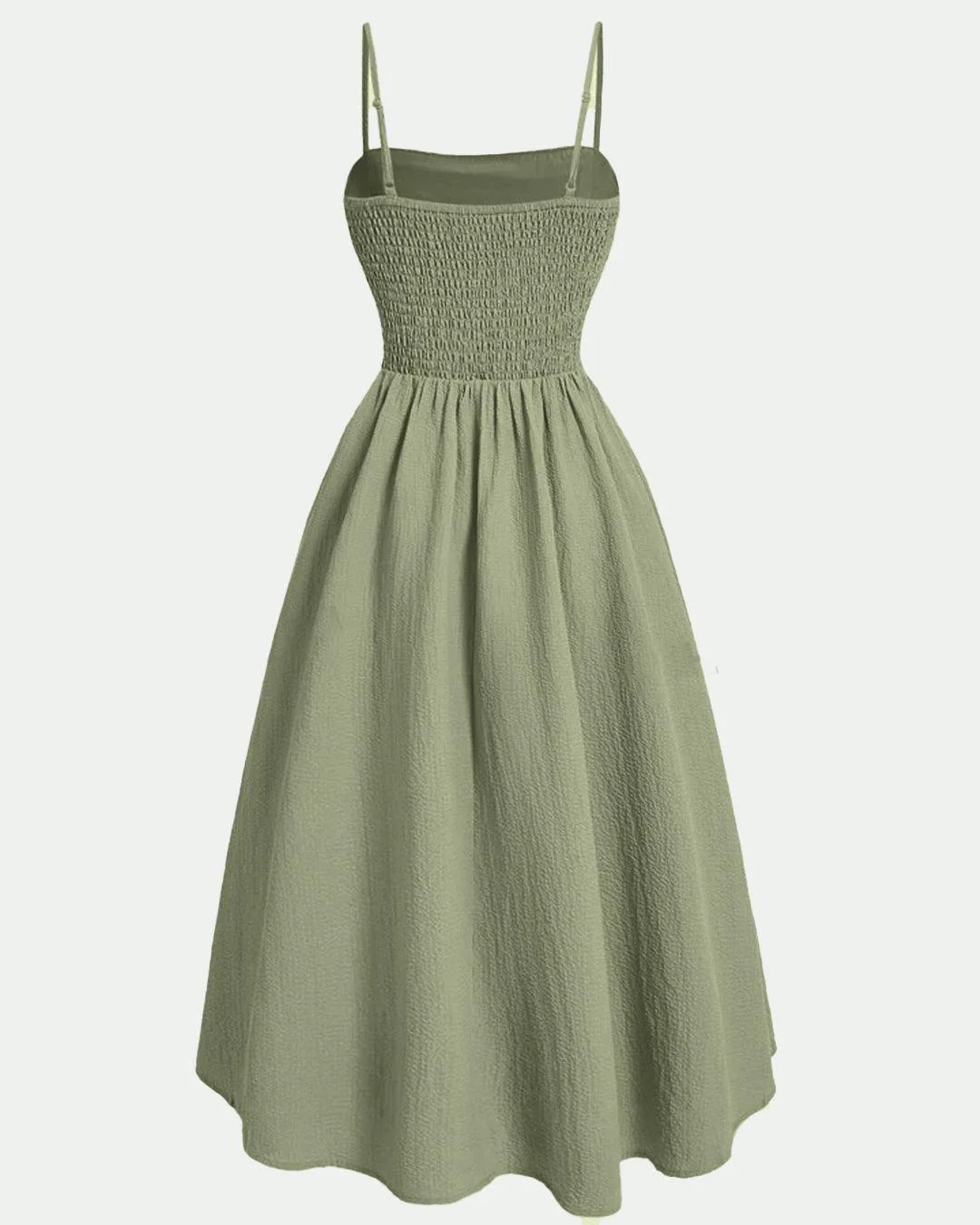 Vintage Retro Spaghetti Strap Herbal Green Dress - Image 2