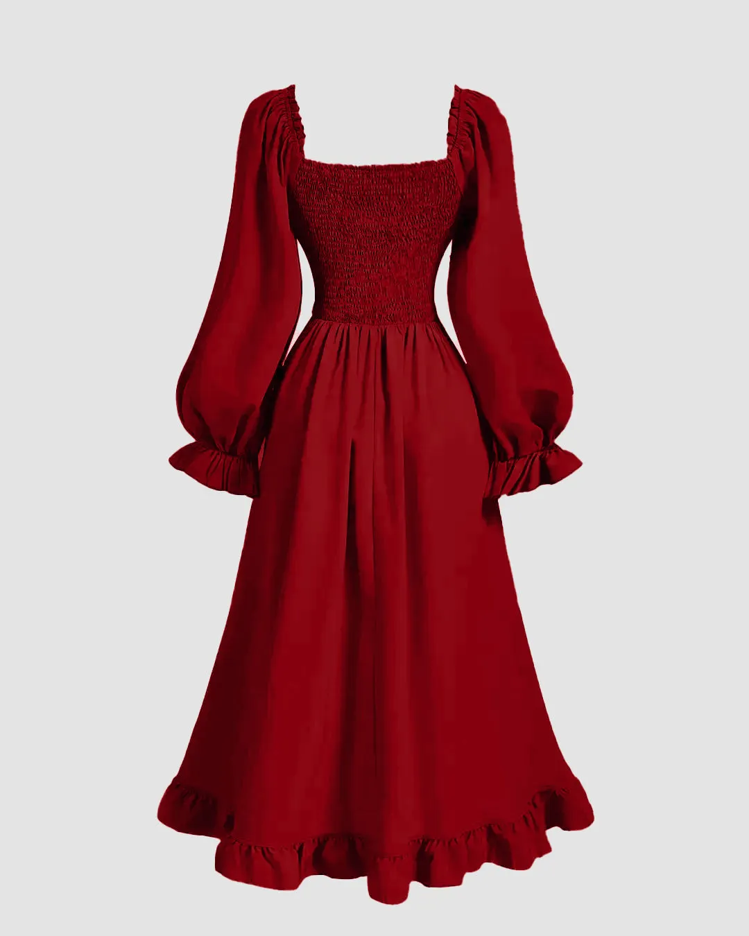 Long Sleeve Ruffle Midi Dress in Cherry Red - Image 3