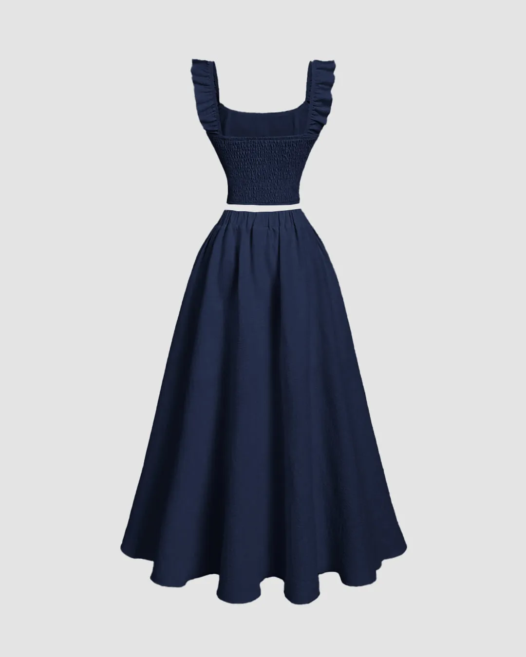Vintage Style Sleeveless Navy Blue Top And Skirt Set - Image 2
