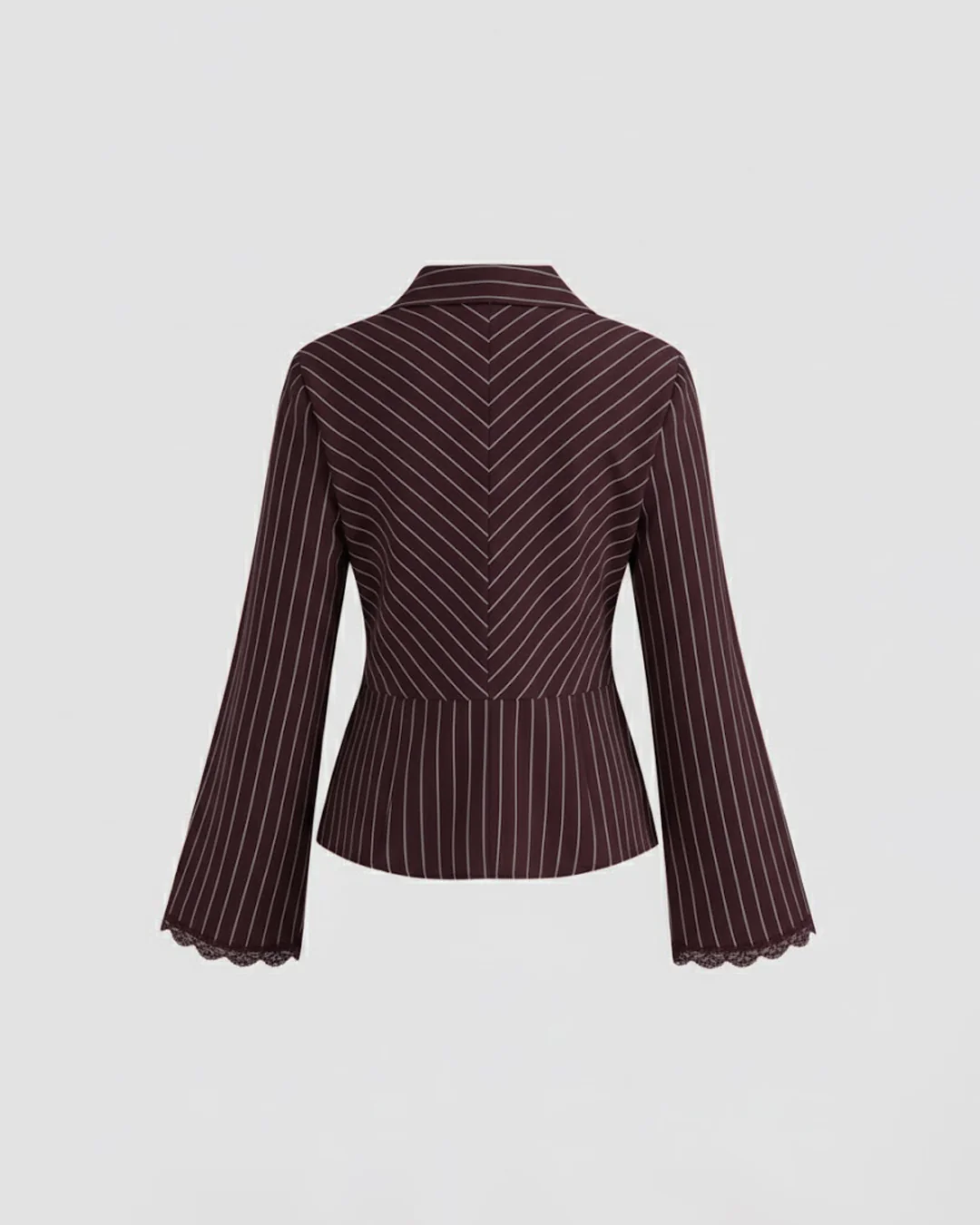 Vintage Style Striped Pinstripe Peplum Top in Wine - Image 2