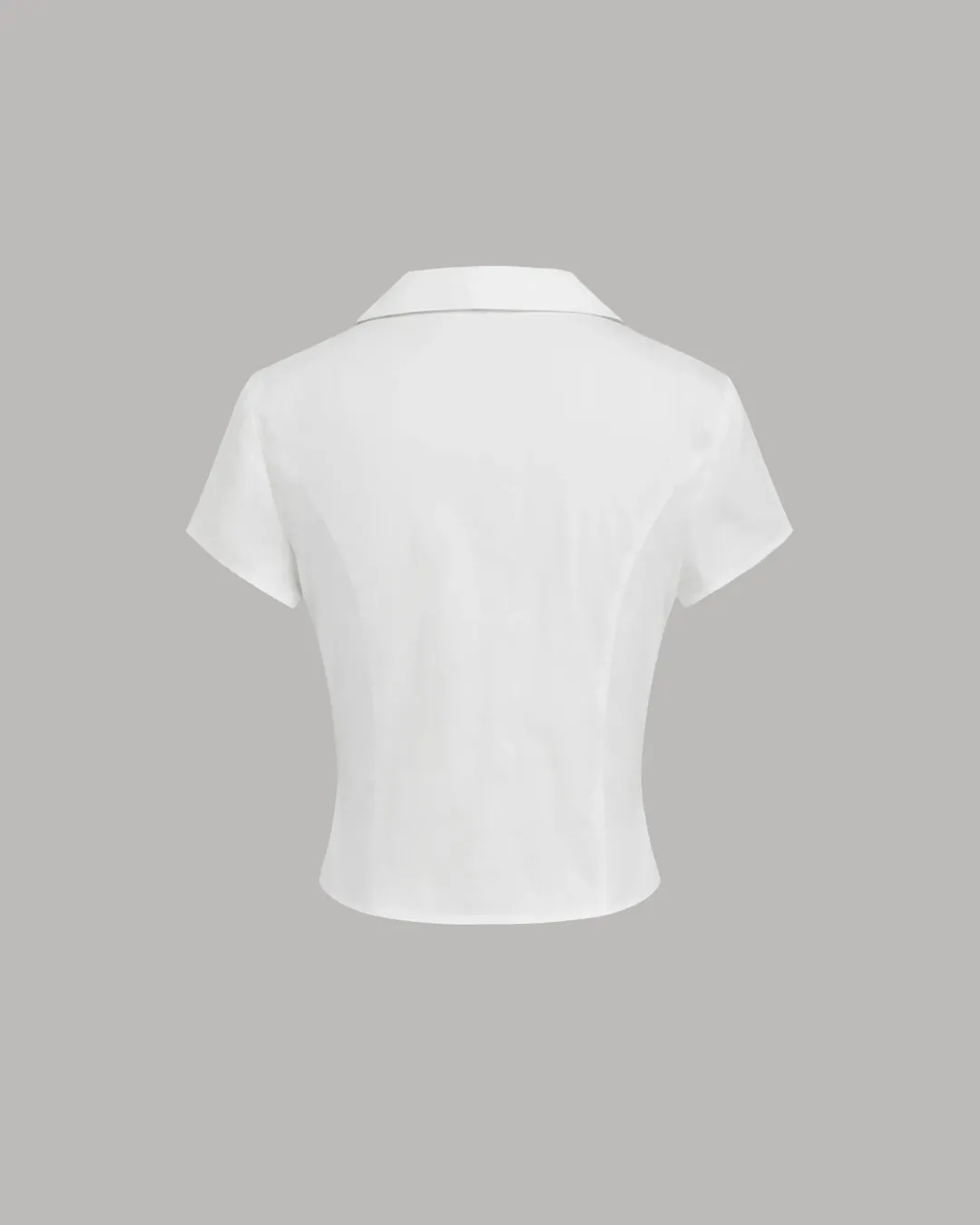 White Collared Fitted Button-Up Crop Top - Image 3