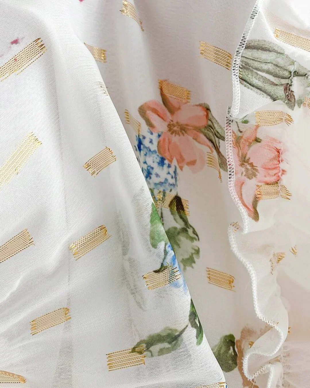 White Floral Spaghetti Strap Fit and Flare Dress - Image 3