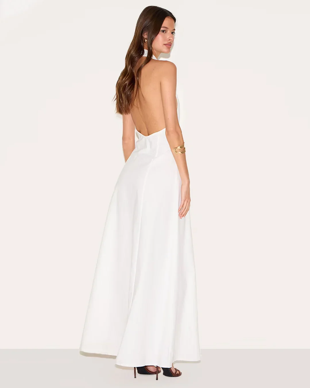 White Halter Neck Front Slit Maxi Dress - Image 4