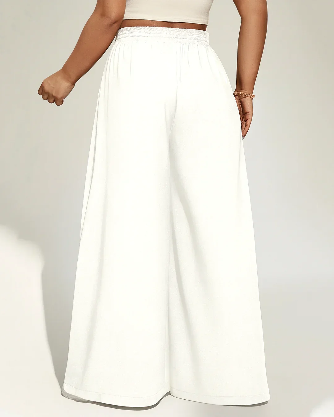 White High-Rise Drawstring Flare Leg Pants Curve & Plus - Image 3
