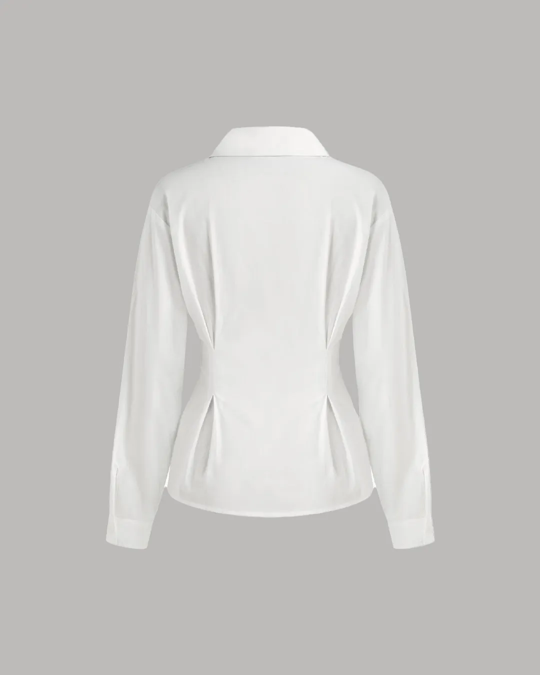 White Shirt with Pleated Peplum Waist and Button Closure - Image 3