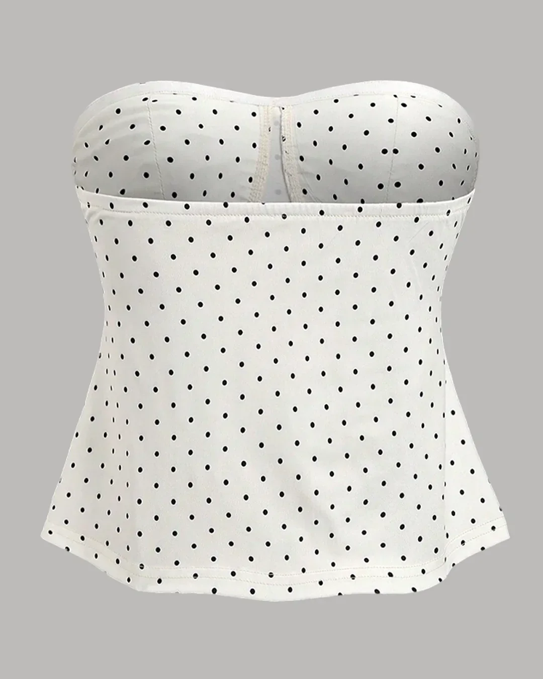 Strapless Ruched Polka Dot Tie-Up Top in White and Black - Image 2