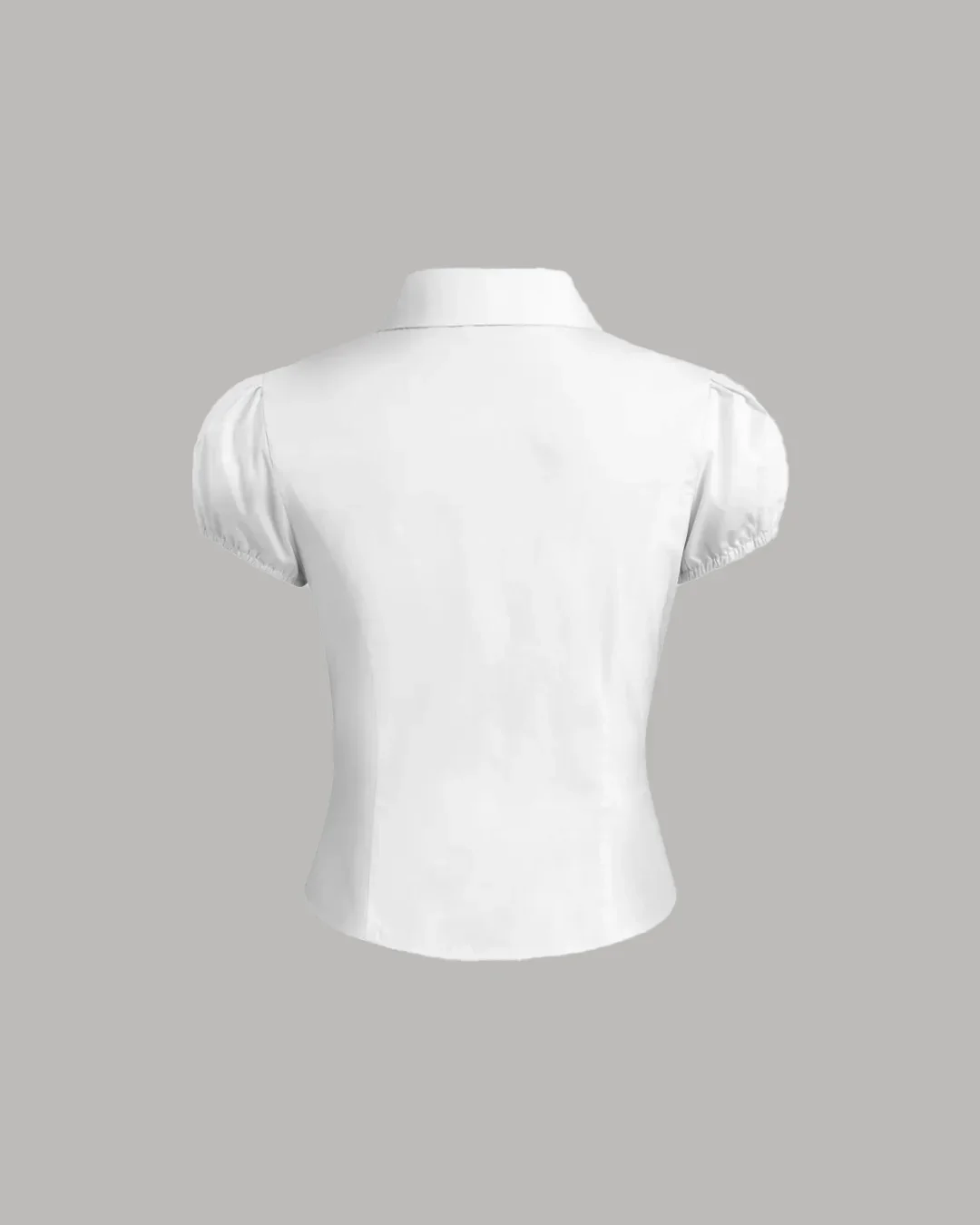 White Puff Sleeve Bow Detail Shirt Top - Image 2