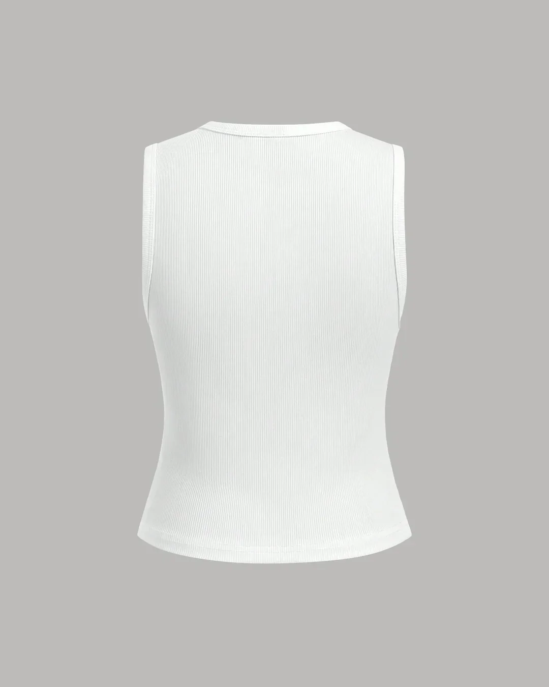 White Ribbed Button-Down Sleeveless Top - Image 2