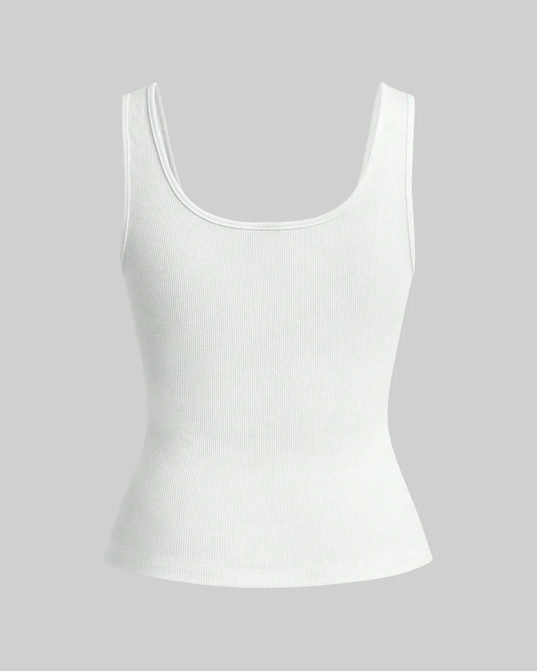 White Ribbed Scoop Neck Tank Top with Buttons - Image 3
