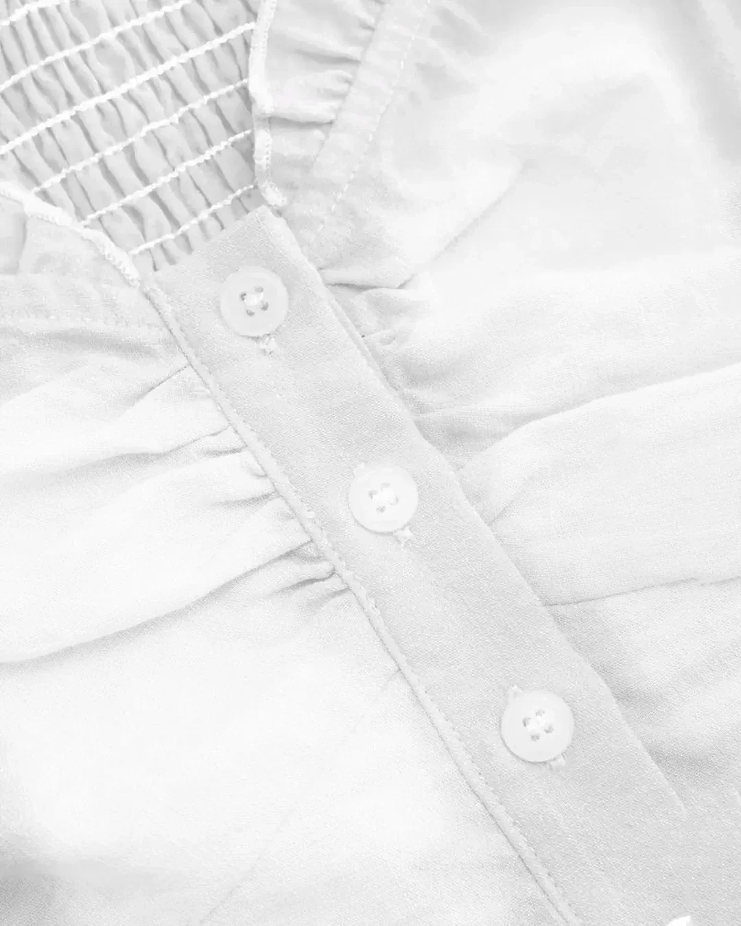 White Ruffle Trim Ruched Button Front Top - Image 2