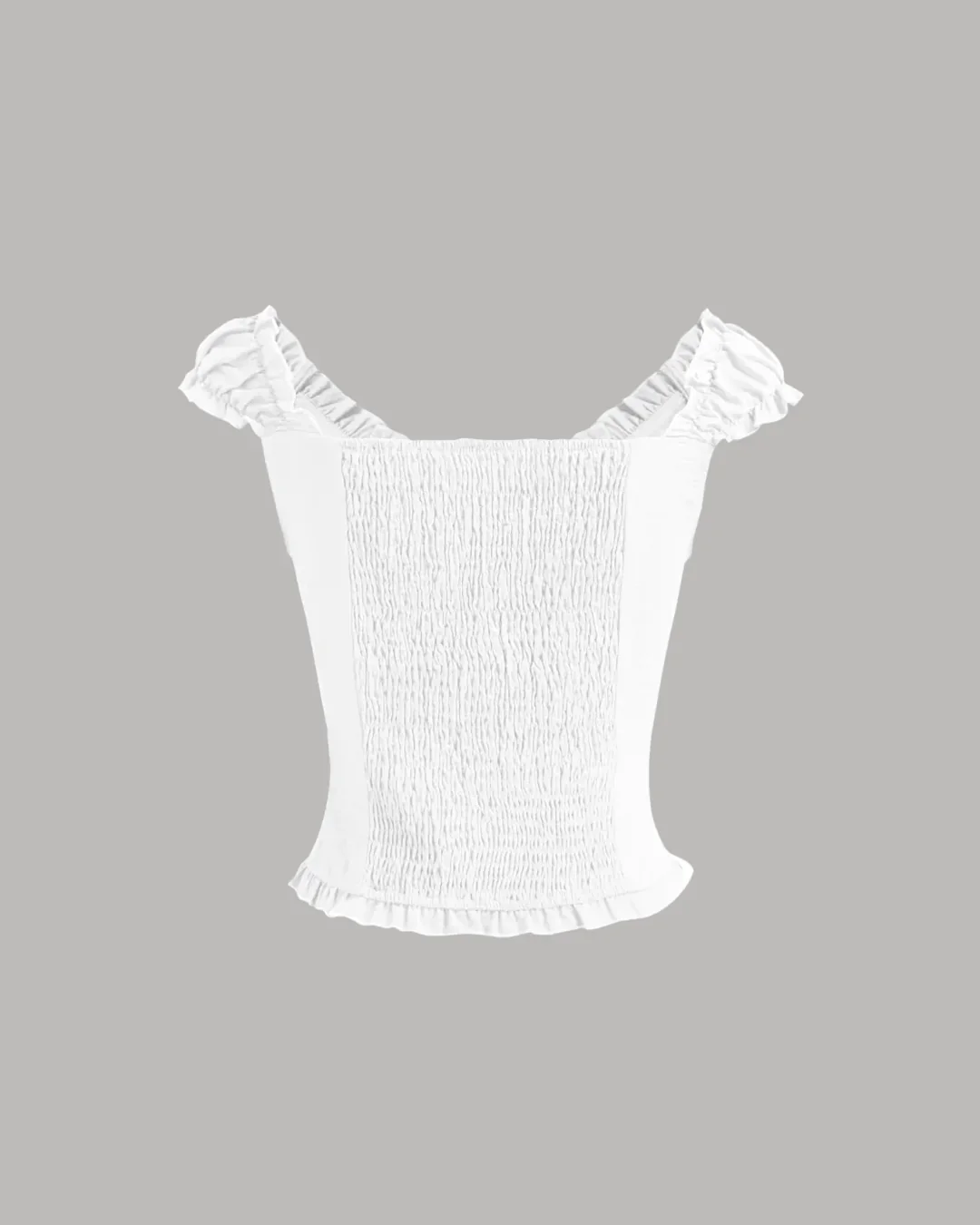 White Ruffle Trim Ruched Button Front Top - Image 3