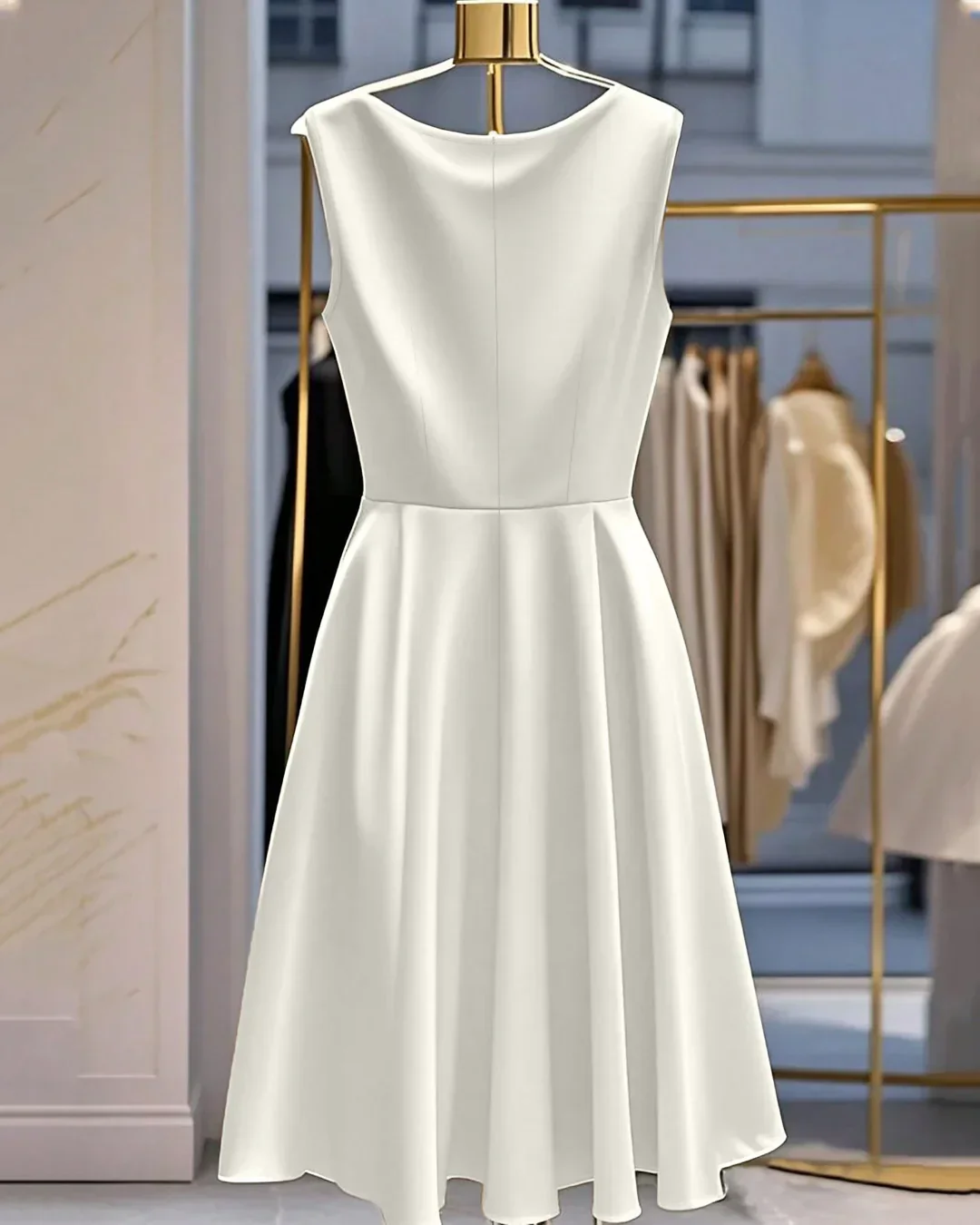 Women's Elegant Solid Color Waist Cinched cowl neck in Off- White - Image 2