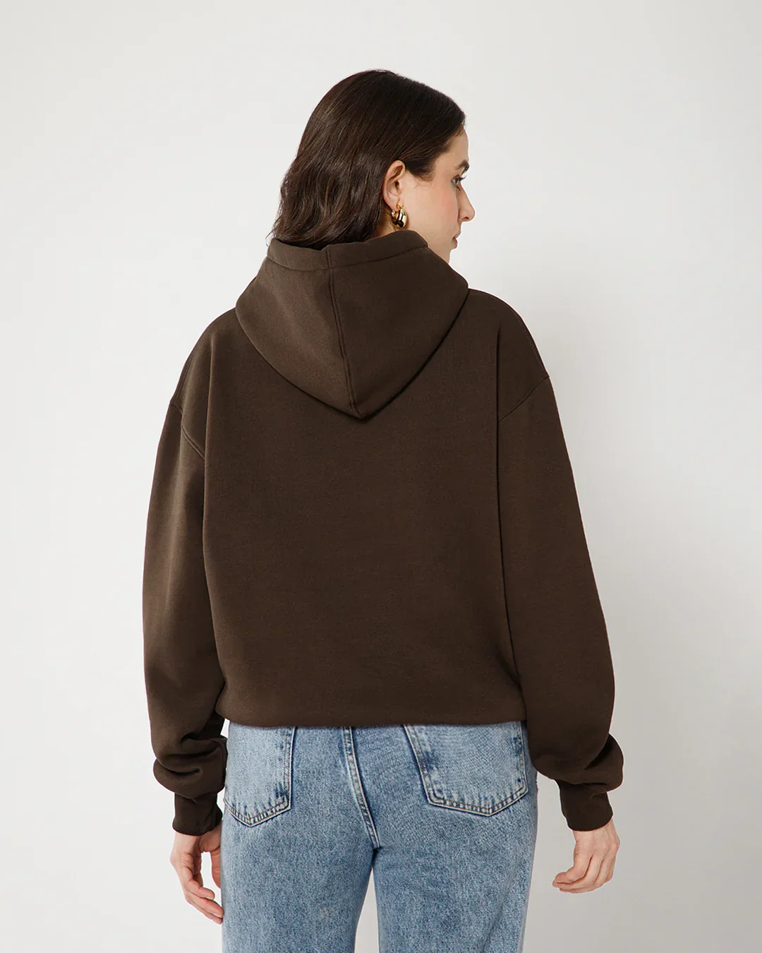 Womens Solid Drawstring Full Sleeve Hoodie in Coffee - Image 3