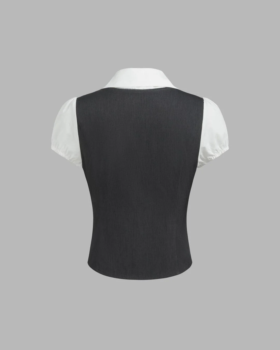 Formal Collared Neck Button Front Short Sleeve Blouse in Grey and White - Image 3