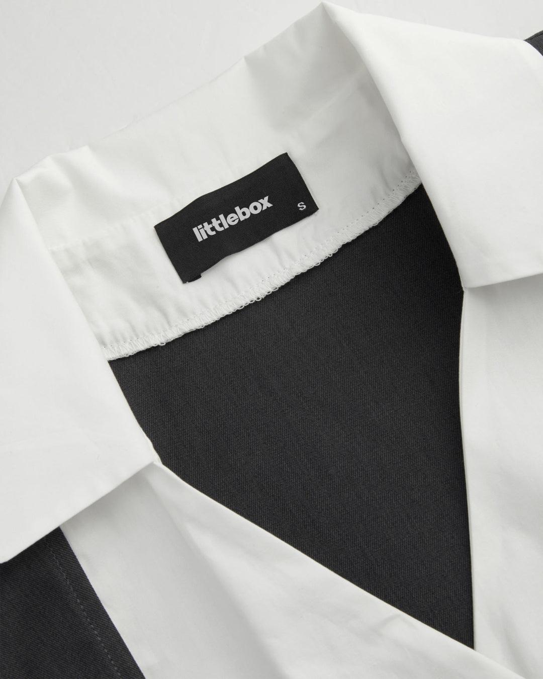 Formal Collared Neck Button Front Short Sleeve Blouse in Grey and White - Image 4