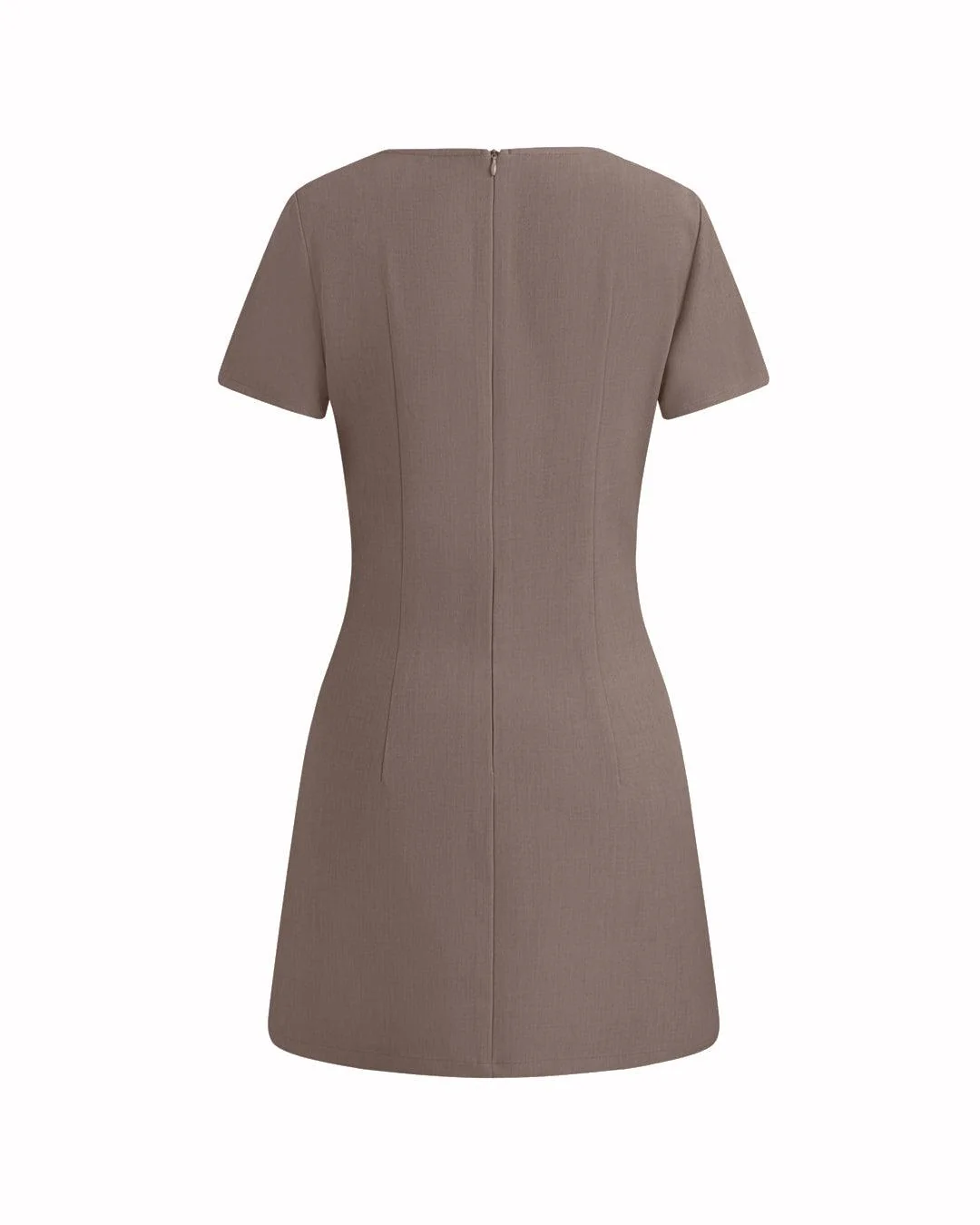 Round Neck Solid Bowknot Brown Mini Dress - Image 2